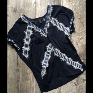 J Crew navy white embroidered top xs